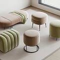 Various Design Velvet Stools In Beige And Green With Metal Legs For Modern Room