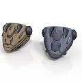 Two Tactical Mechanical Helmets Brown And Dark Gray With Detailed Surface And Tech Inspired Structure