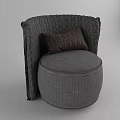Gray Single Seater Sofa With Knitted Texture Backrest And Brown Cushion 3d model