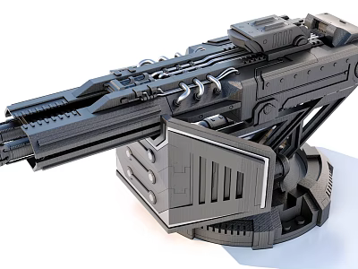 Futuristic Sci Fi Weapon With Mechanical Structure And Metallic Heavy Duty Base 3d model