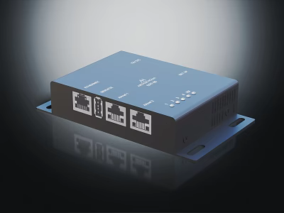 Sleek Blue Network Switch With Multiple Ethernet Ports Control Buttons And Indicator Lights 3d model