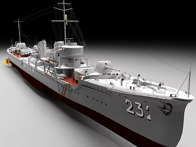 Detailed Warship Model Featuring Number 23 Red Bottom And White Body Design 3d model