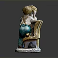 Children Boy And Girl Sitting On Bench With Kitten Decorative Figurine