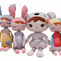 Soft Cute Stuffed Plush Dolls Collection Rabbit Bear Girl Pink Blue Outfits For Kids