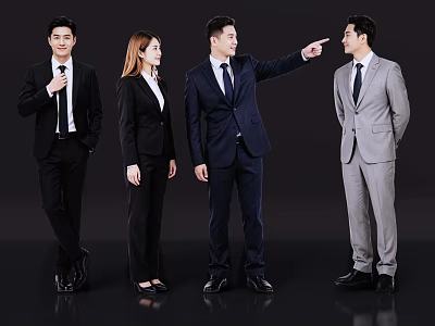 Business Professionals In Formal Suits Discussing And Pointing During Team Interaction 3d model