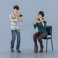 Modern double instrument playing trombone ensemble playing trombone instrument trombone small size unisex ensemble 3d model