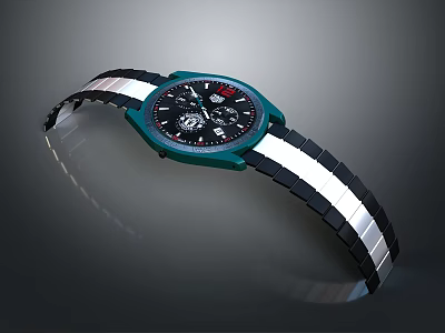 Stylish Green Wristwatch With Black Dial And Black White Strap Design 3d model