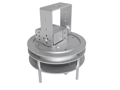 Silver Metal Mechanical Component With Circular Base And Square Bracket Holes 3d model