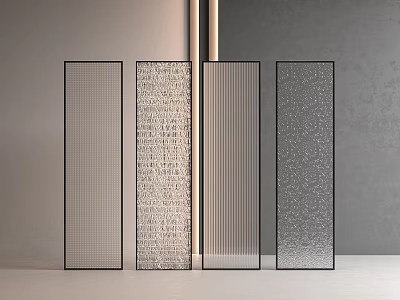 Modern Glass Room Divider Screens With Black Frames And Textured Glass Panels 3d model