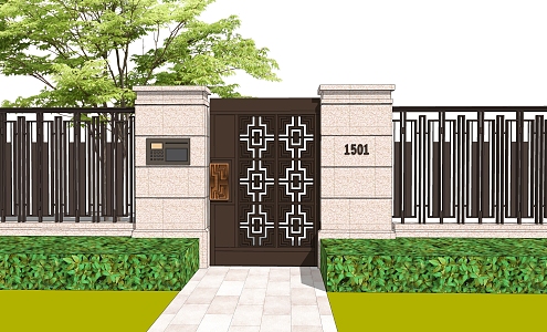 New Chinese Style Door Villa Door Small Courtyard Door Entrance Door 3d model