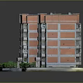 Multi Story Apartment Building With Red Beige Exterior Windows Balconies And Green Shrubs