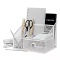Mesh Decorative Ornament Set For Office Desktop With Pen Holder File Rack Clock Trash Bin