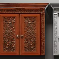 Brown And Silver Carved Double Doors With Intricate Patterns And Decorative Handles