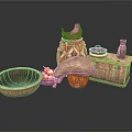 Handmade Wicker Household Items Including Clay Pot Wooden Bowl And Fruit Basket