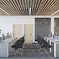 Elegant Light Luxury Office Reception Desk With Marble Logo Wall And Premium Metal Accents