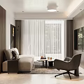 Modern Living Dining Interior Design With Beige Sofa Armchair Coffee Tables And Large Window Curtains