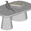 Modern White Coffee Table with Irregular Shape Bird Ornament and Modern Books 3d model