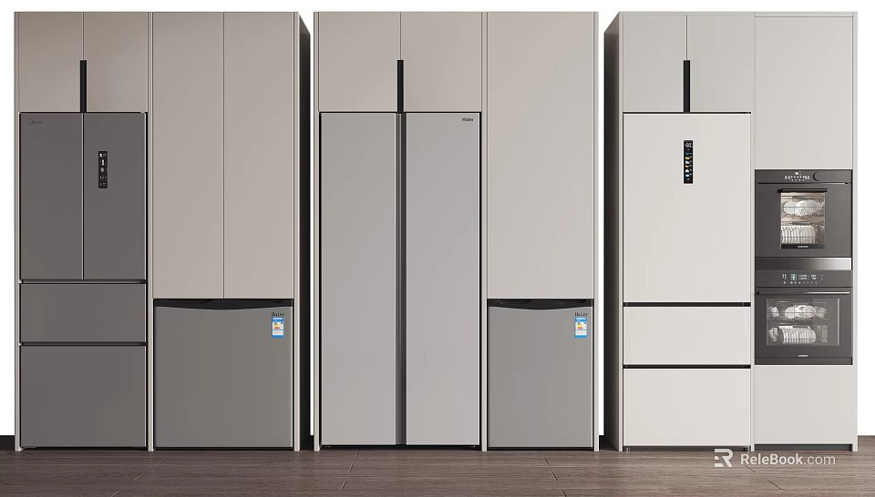 Modern Refrigerator And Freezer With Sleek Design And Multiple Door Configurations In Contemporary Kitchen 3d model 
