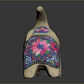 Natural Wooden Elephant Figurine With Colorful Painted Floral Design On Ears For Home Decor