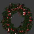 Christmas Wreath Decorative Ornament Set With Green Pine Branches Red Berries And Pine Cones