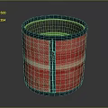 Red Cylindrical Woven Fabric Container With Dark Trim And Textured Surface Design
