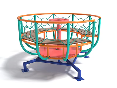 Colorful Circular Rotating Playground Equipment With Orange Green Railings Pink Central Pole And Blue Base 3d model