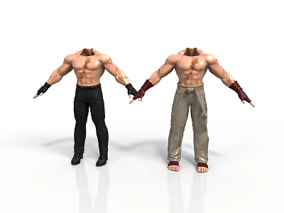 Two Muscular Shirtless Men Wearing Black Khaki Pants and Gloves 3d model