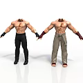 Two Muscular Shirtless Men Wearing Black Khaki Pants and Gloves