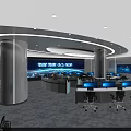 Modern Monitoring Room With Smart Security Command Screens Control Desks And Office Chairs