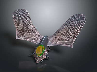 3D Rendered Biomechanical Creature With Net Like Wings And Central Yellow Section 3d model
