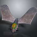 3D Rendered Biomechanical Creature With Net Like Wings And Central Yellow Section
