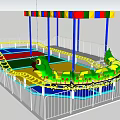 Colorful Canopy Green Caterpillar Shaped Amusement Ride With Yellow Track And White Fence
