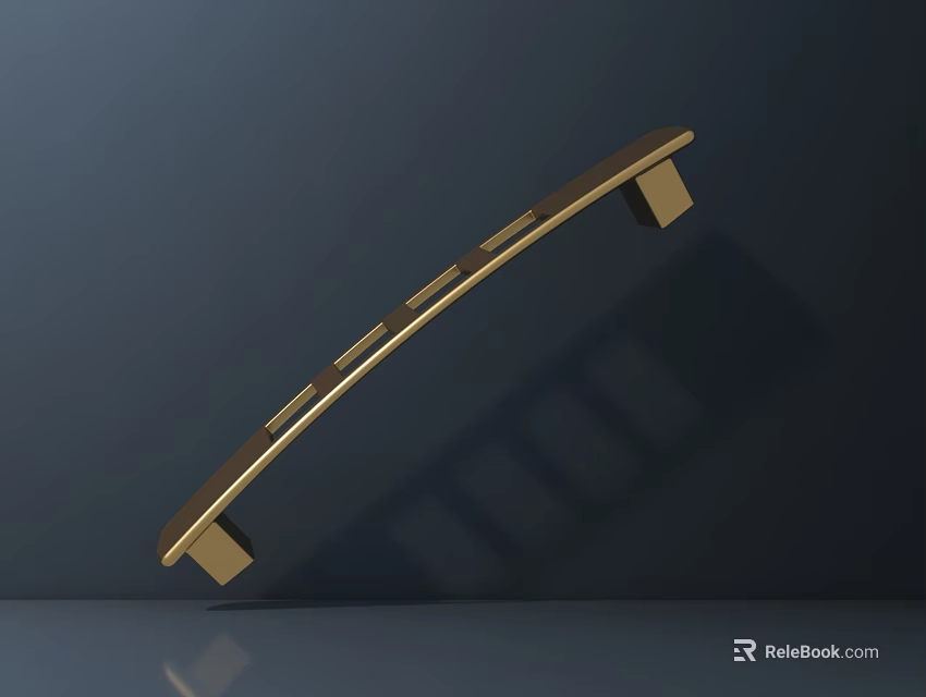 Golden Arched Desk Lamp With Slim Stand Two Supporting Feet On Dark Background Casts Shadow 3d model 