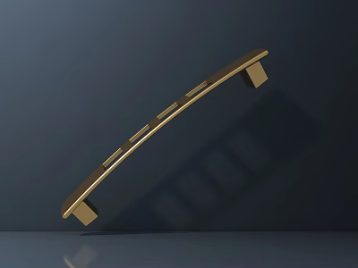 Golden Arched Desk Lamp With Slim Stand Two Supporting Feet On Dark Background Casts Shadow 3d model
