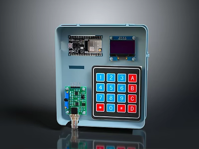 Blue Enclosed Embedded Computer With Circuit Board Display Screen And Numeric Keypad 3d model