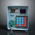 Blue Enclosed Embedded Computer With Circuit Board Display Screen And Numeric Keypad