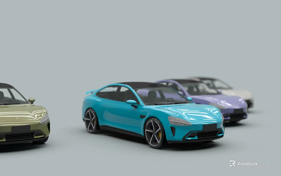 Modern Sports Cars In Various Colors With Sleek Stylish Design 3d model 