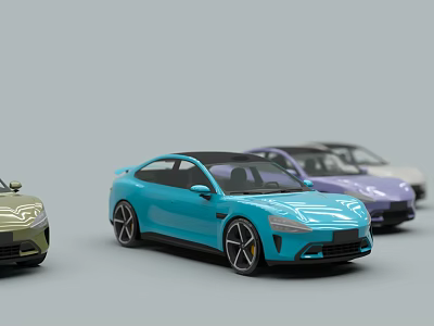 Modern Sports Cars In Various Colors With Sleek Stylish Design 3d model