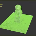 Stone Lion Statue Standing on Stone Platform with Gravel and Slab Base