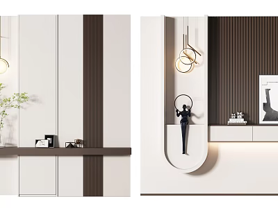 Modern Entryway Cabinet Sideboard With White Brown Design And Decorative Hanging Lamp 3d model