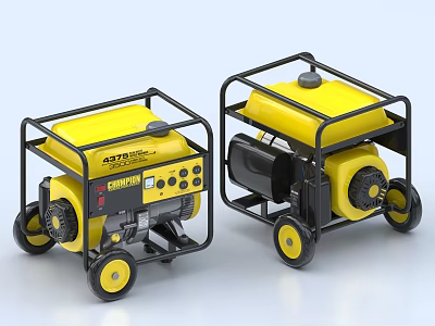 ASTER Industrial Yellow Generators With Black Frame Portable Wheels And Heavy Duty Design 3d model