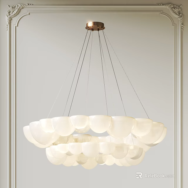 Modern Minimalist Chandelier With White Circular Layered Shades And Gold Base 3d model 
