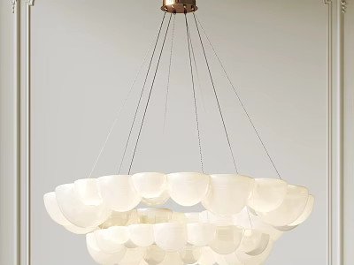 Modern Minimalist Chandelier With White Circular Layered Shades And Gold Base 3d model