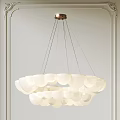 Modern Minimalist Chandelier With White Circular Layered Shades And Gold Base