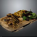 Delicious Grilled Sandwich With Crispy Fries And Fresh Salad On Wooden Board