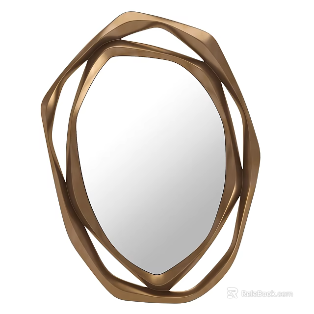 Modern Abstract Design Mirror With Curved Brass Frame And Irregular Shape 3d model 