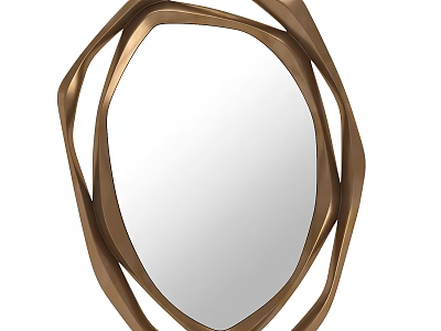 Modern Abstract Design Mirror With Curved Brass Frame And Irregular Shape 3d model