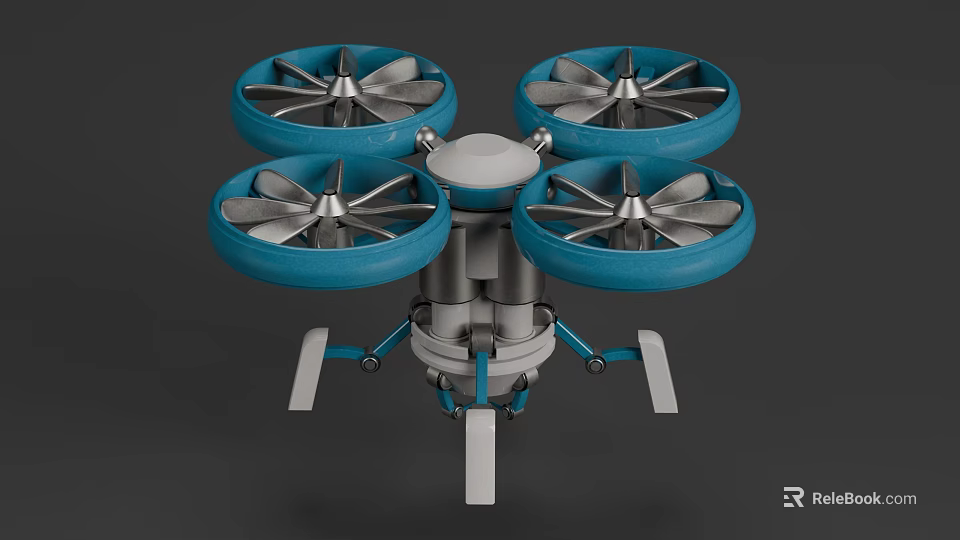 Blue Propeller Quadcopter Drone With Four Rotors And Landing Gear 3d model 