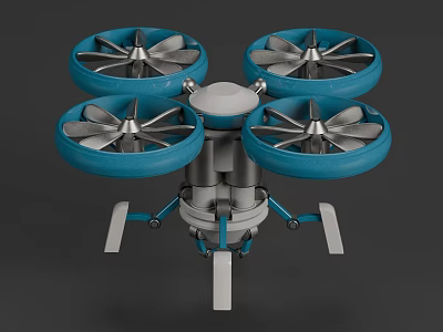 Blue Propeller Quadcopter Drone With Four Rotors And Landing Gear 3d model