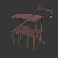 Wooden Building Model with Two Story Structure Construction Crane and Staircase